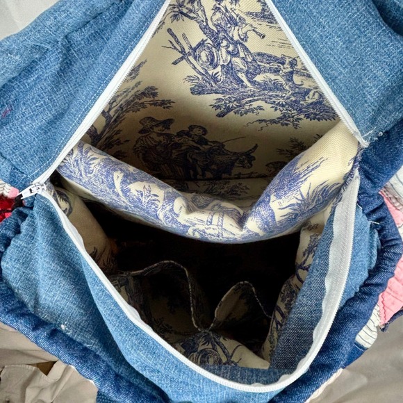 Upcycled Denim & Drunkards Path Quilt Design Backpack Tote Computer Bag Boho - Picture 10 of 15